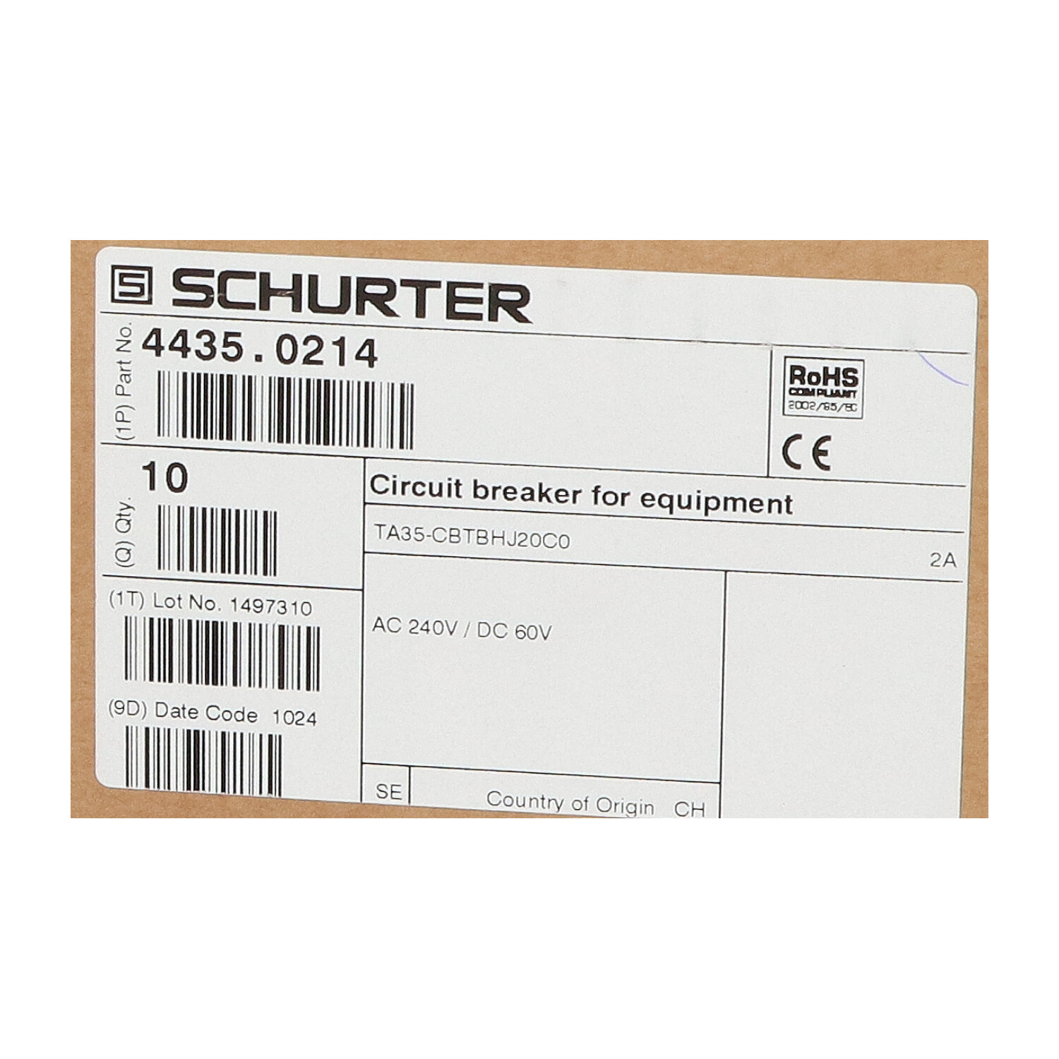 Schurter 4435.0214 Circuit Breaker New NFP (10pieces)