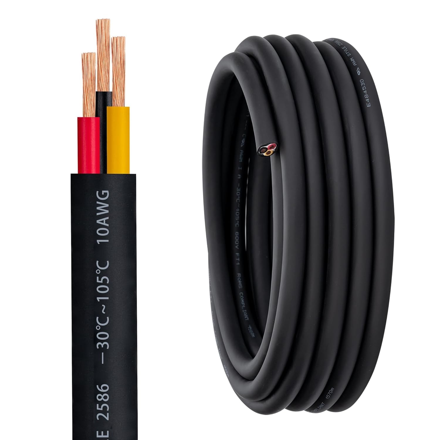 10 AWG 3 Wire Cable 10/3 26FT 600V 10 Gauge 3 Conductor Wire AWG Extension Cord