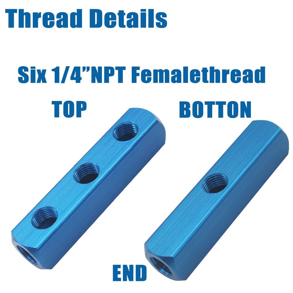 3-Way 6-Port Air Manifold 1/4″ NPT Female Thread Aluminum Blue