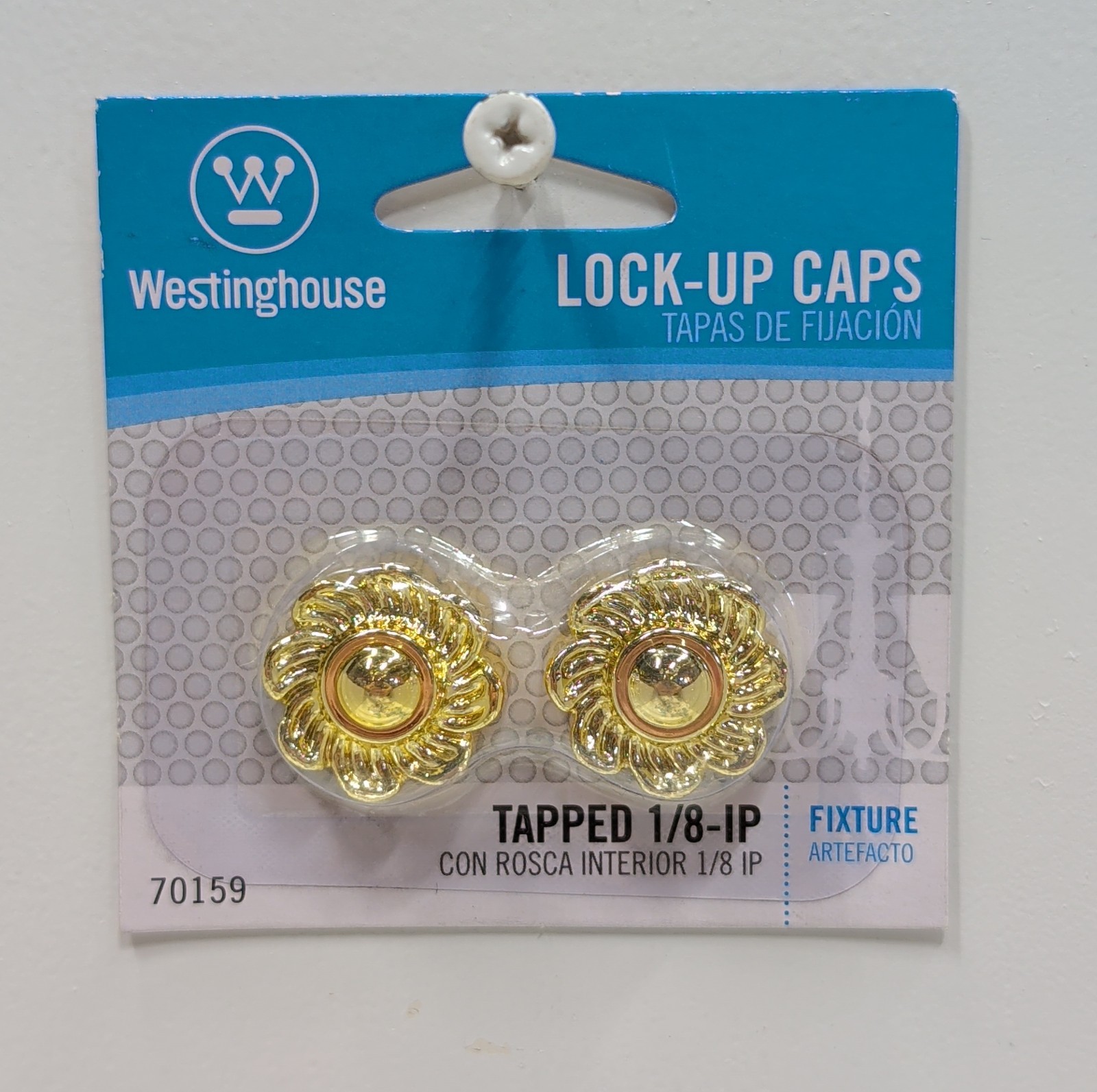 Westinghouse 70159 Lock‑Up Caps 1/8 IP Plastic Brass Finish 2 Pack New