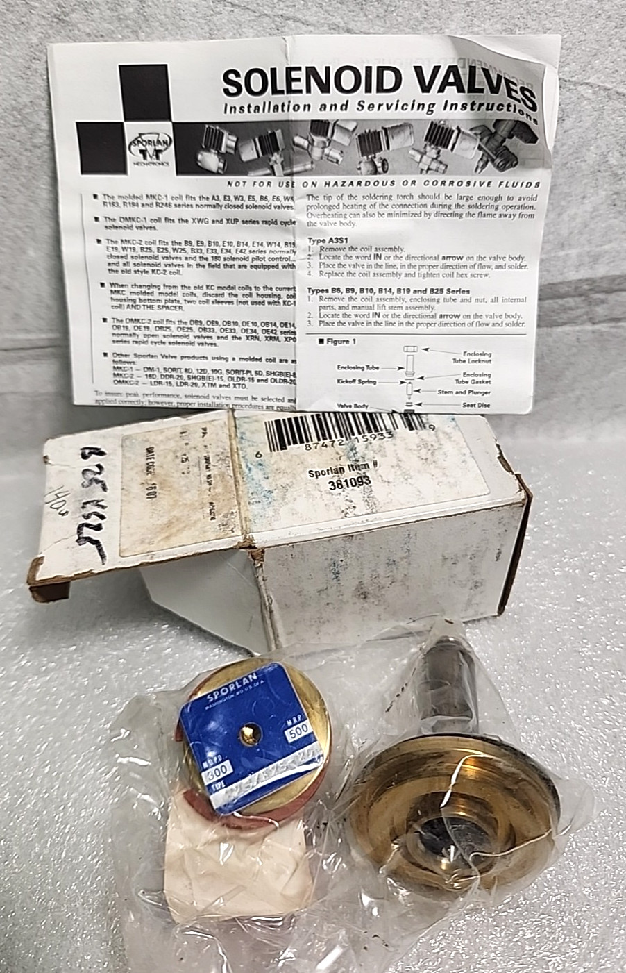 Sporlan B25/E25-20 #381093 Solenoid Valve Repair Kit *New Sealed Packaging