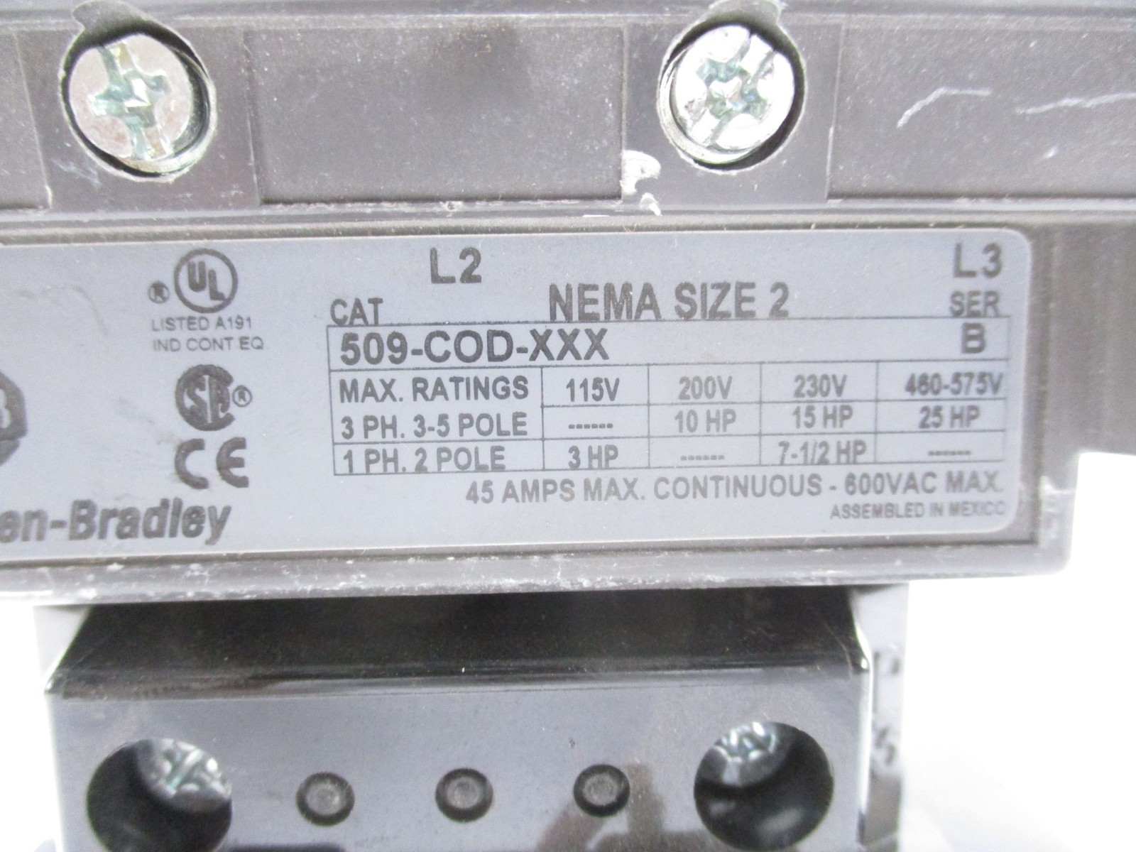 ALLEN BRADLEY 509-COD-XXX SER. B (AS PICTURED) UNMP