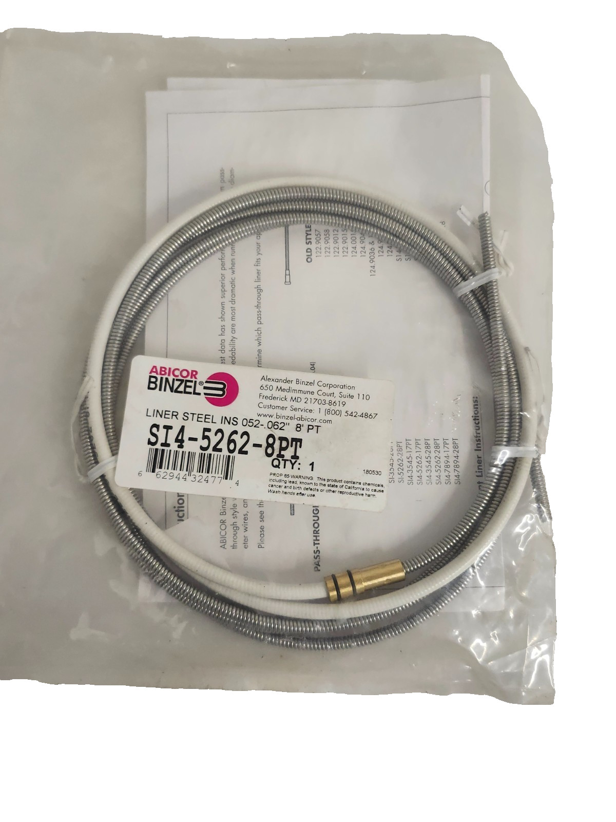 Abicor Binzel SI4-5262-8PT MIG Welding Wire Liner – 8ft – OEM Replacement Part