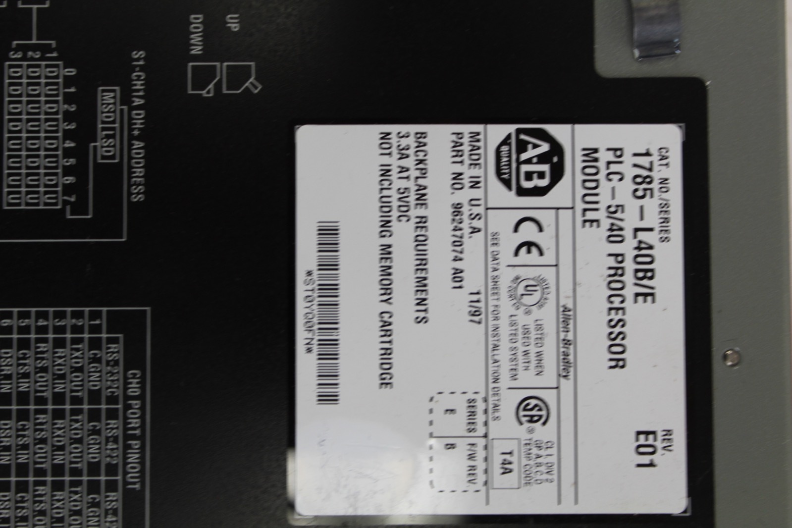 Allen-Bradley 1785-L40B/E PLC-5/40 Processor Module *FOR PARTS* (J66)