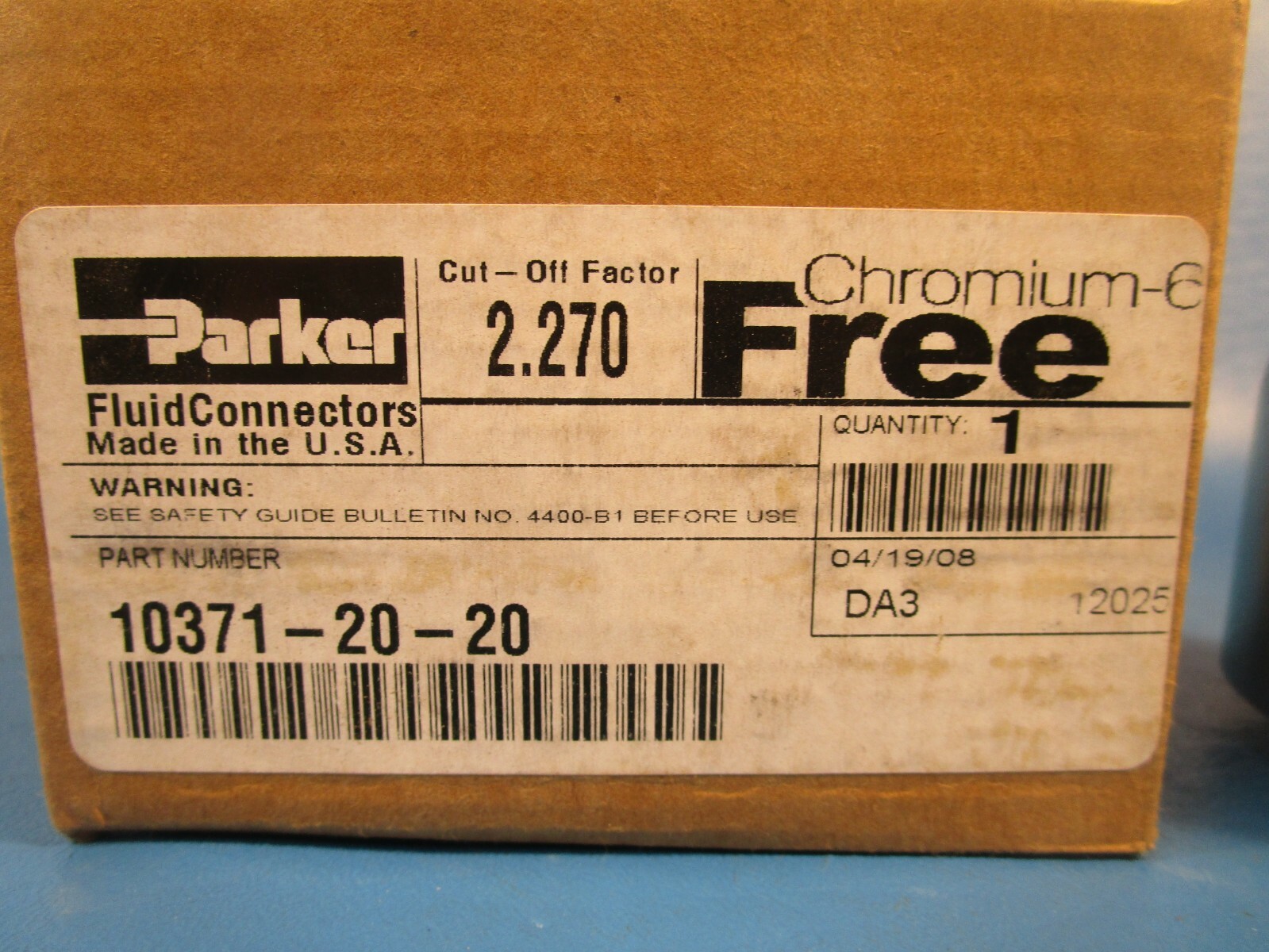 Parker 10371-20-20 Fitting Parkrimp Permanent Straight Male JIC 37 Deg. Rigid