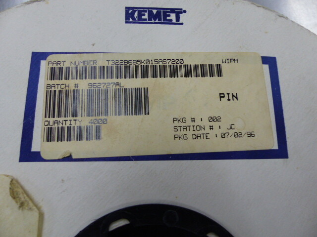 KEMET ELECTRONICS CORP T322B685K015AS7200 Qty of 100 per Lot CAP TANT 6.8UF 15V