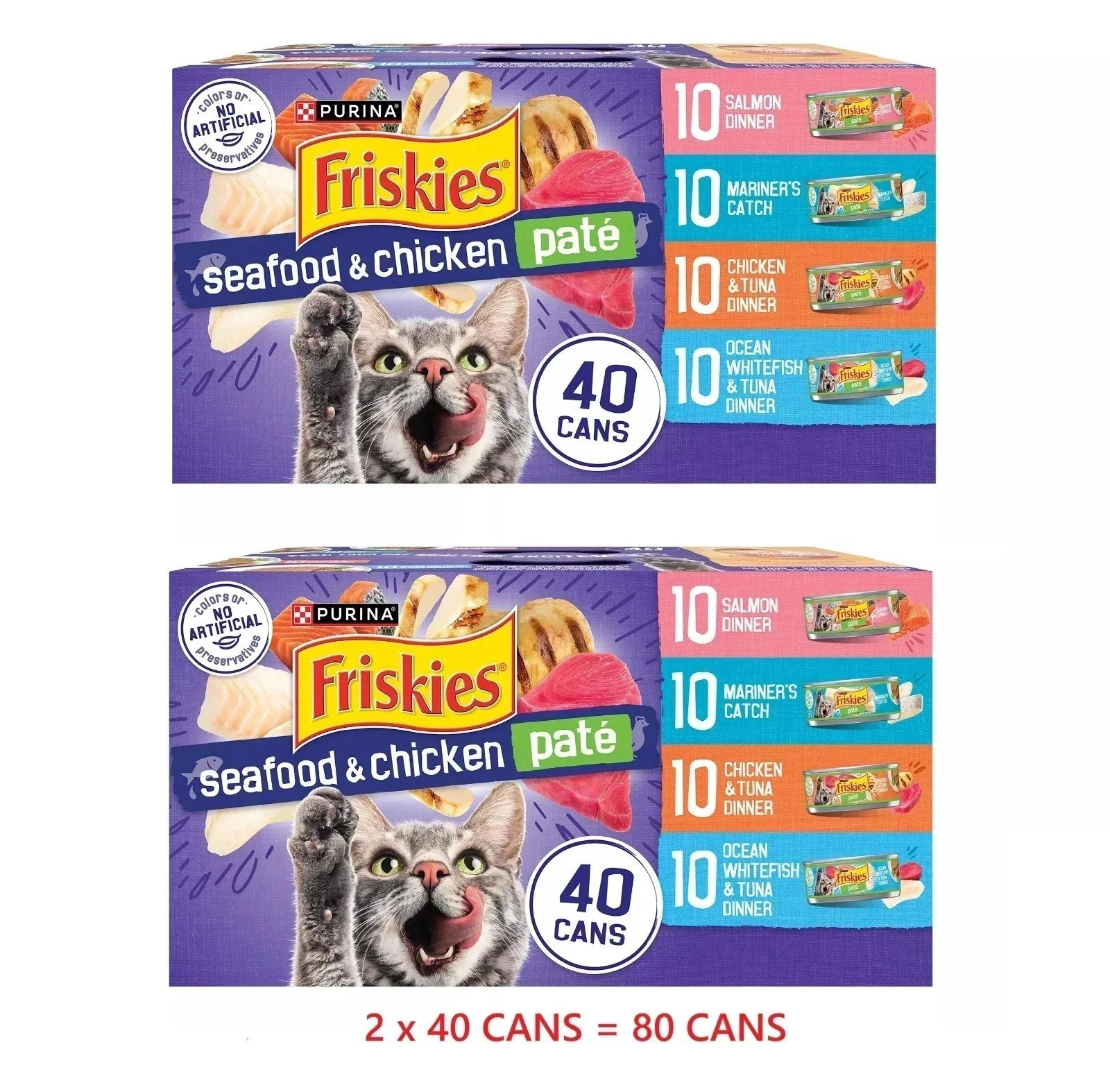 Purina Friskies Pate Wet Cat Food Variety Pack Seafood & Chicken Pate,(80) 5.5oz