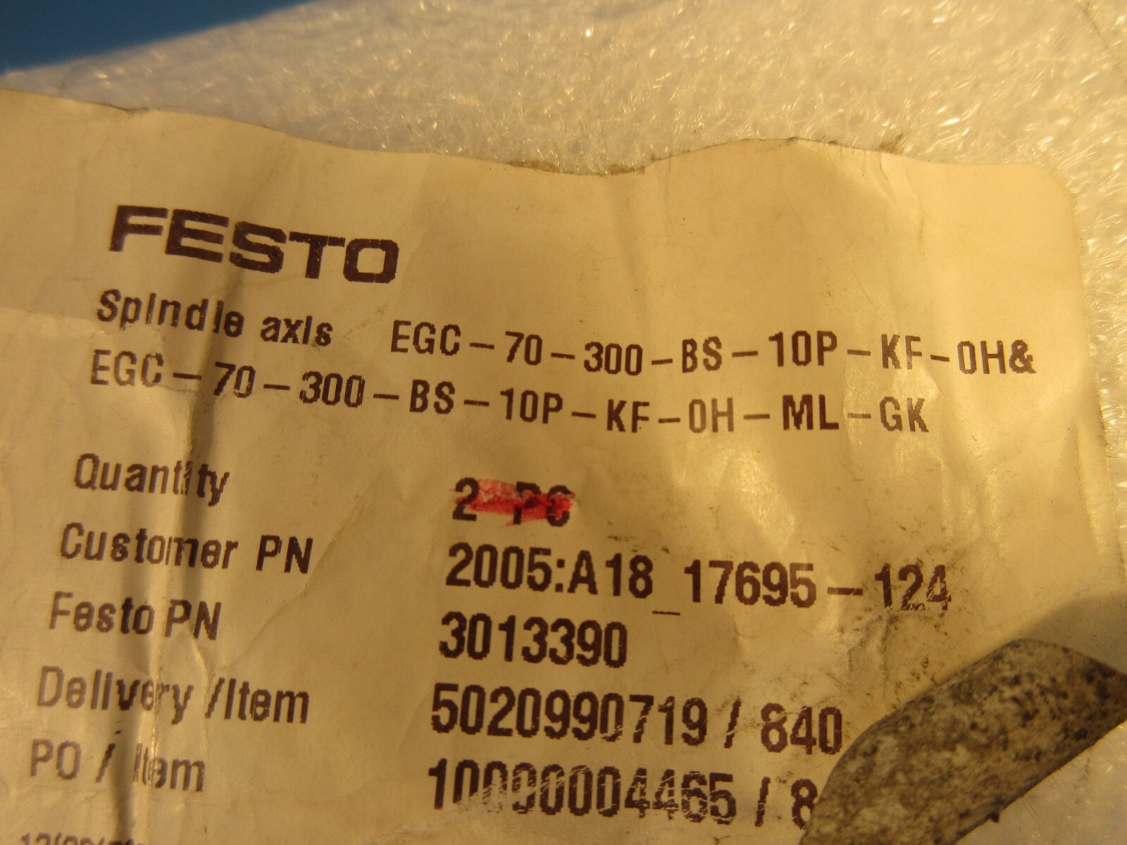 Festo EGC-70-300-BS-10P-KF-0H-ML-GK, 3013390 Ball Screw Axis, 300mm Stroke