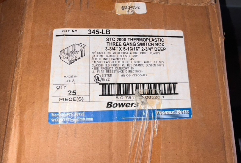 STC 2000 Thermoplastic 3-Gang Switch Box 3-3/4 x 5-13/16 x 2-3/4 Deep QTY 25