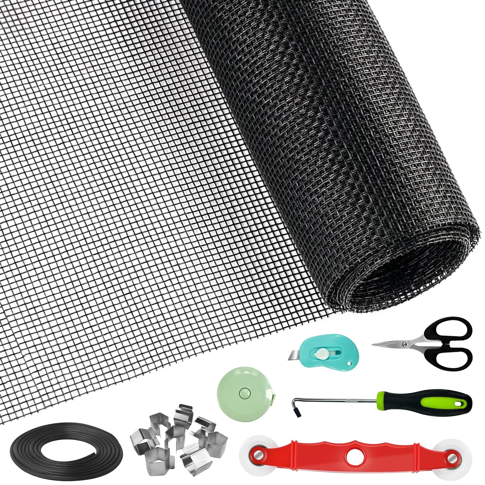 Window Screen Door Repair/Replacement Kit,59″ x158″ 59″ x158″, Black