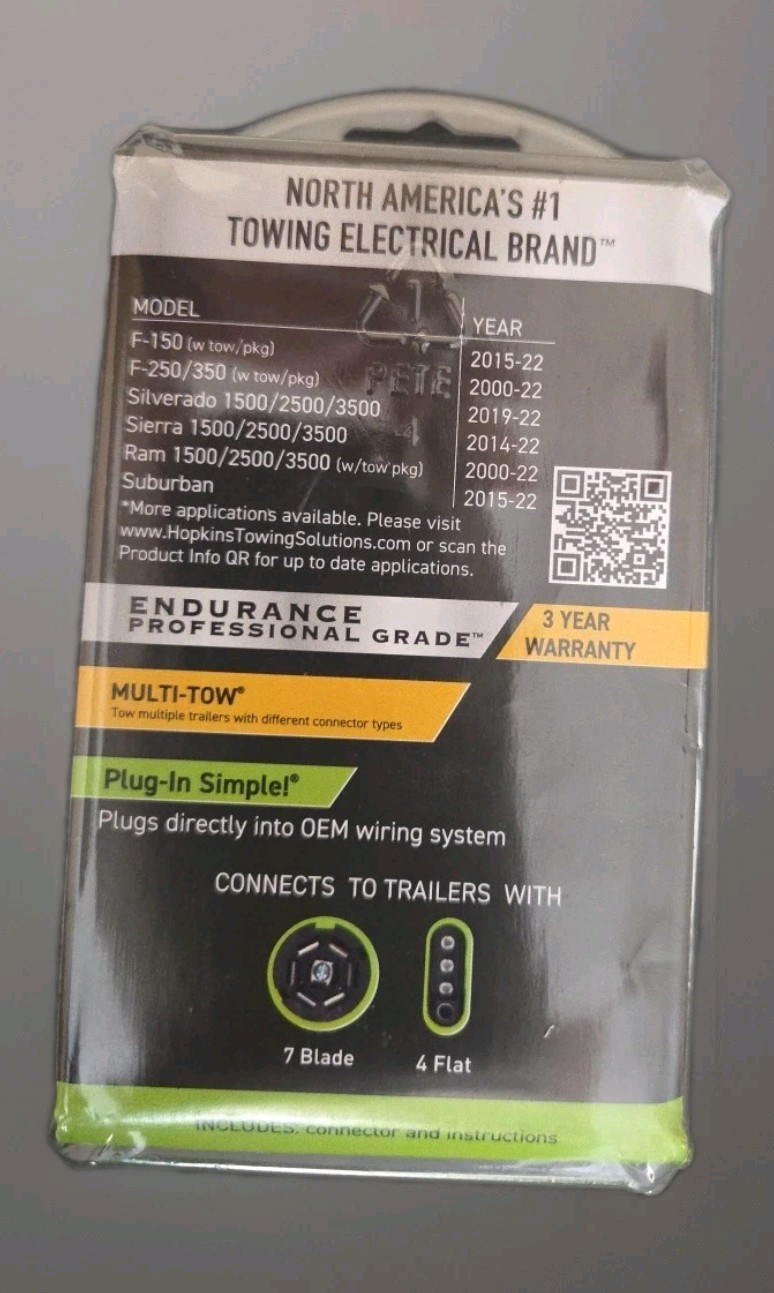 Hopkins Endurance 7-Blade to 4-Flat Trailer Connector Multi-Tow OEM- New