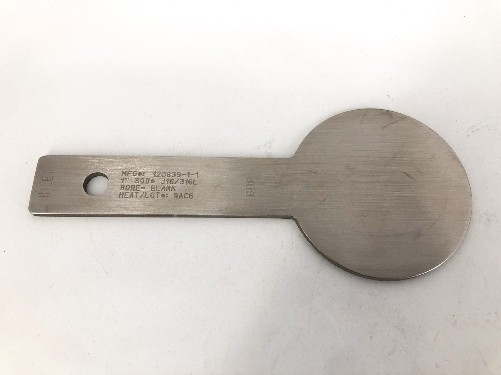 New BBP 120839-1-1 Orifice Plate Paddle 1″ 300# 316/316L Blank Bore – No Box
