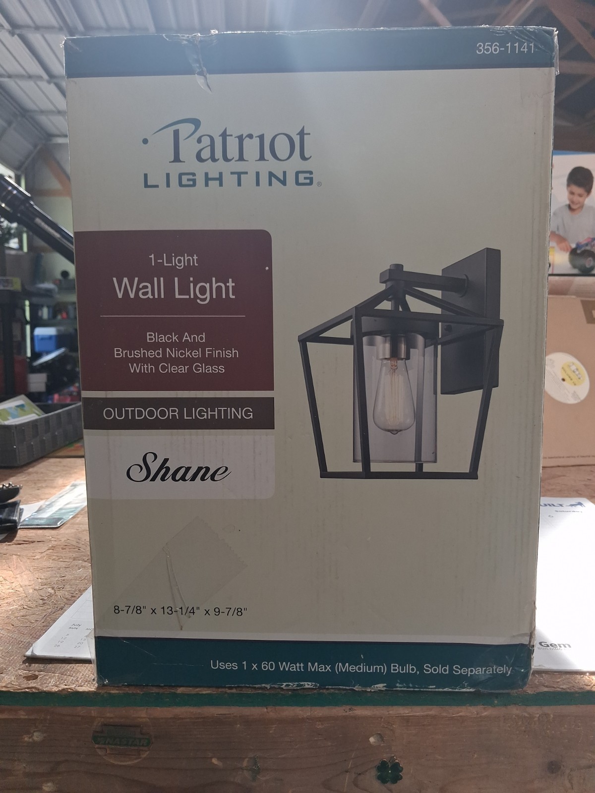 Patriot 356-1141 Wall Light Black Nickel Finish Clear Glass- NEW –