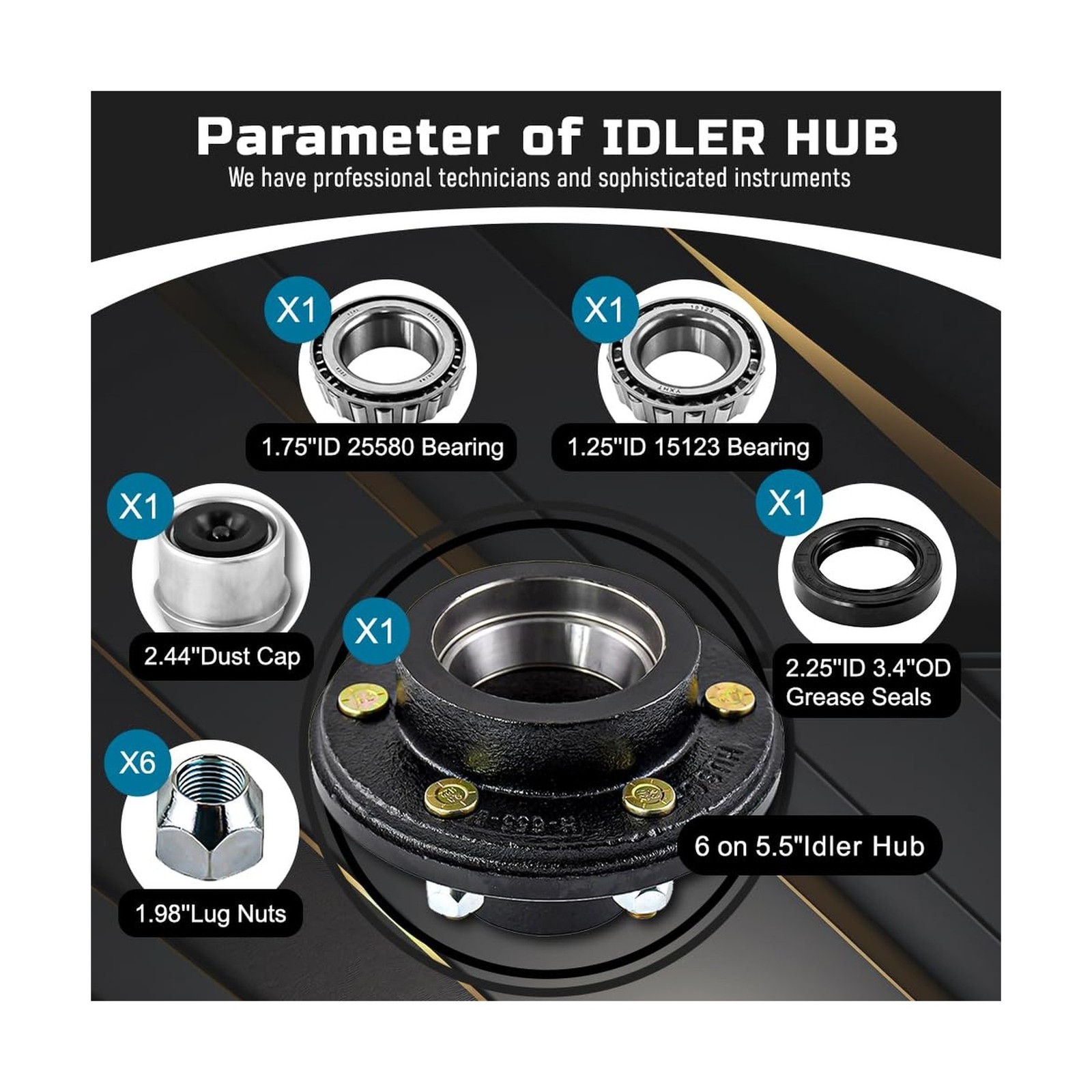 6 on 5.5 Trailer Idler Hub Kits,Trailer Hub for 6000 lbs Axle 25580/15123 Bea…