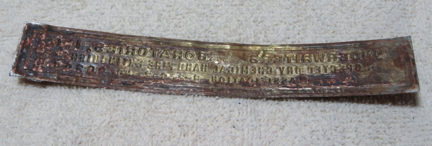 UNDERWRITERS LABORATORIES FIRE EXTINGUISHER BRASS ID Tag