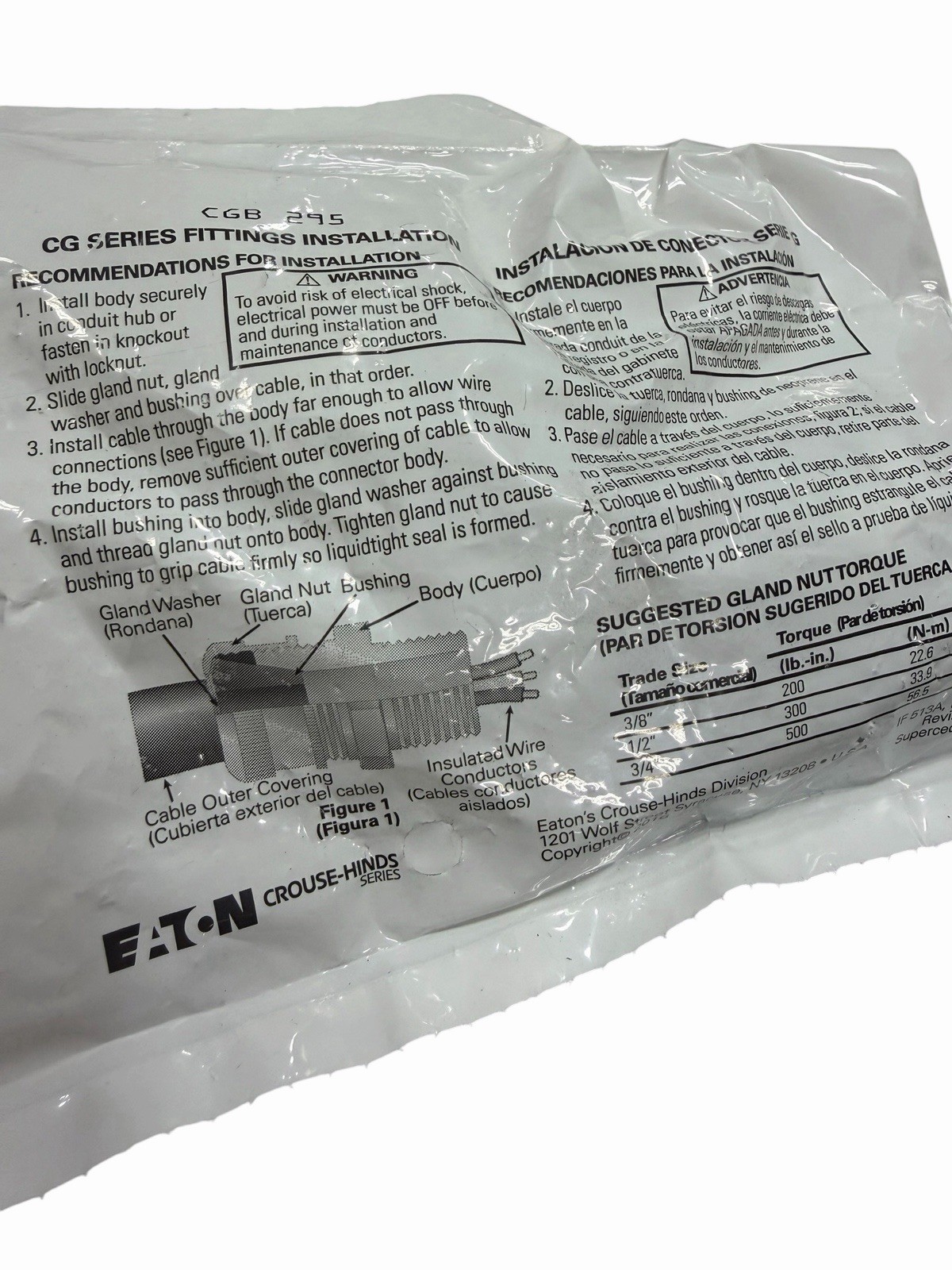 Crouse-Hinds CGB295, Cable Gland, 3/4 Male Cord/Cab Ftg Neo Bush, Lot of 3, NEW
