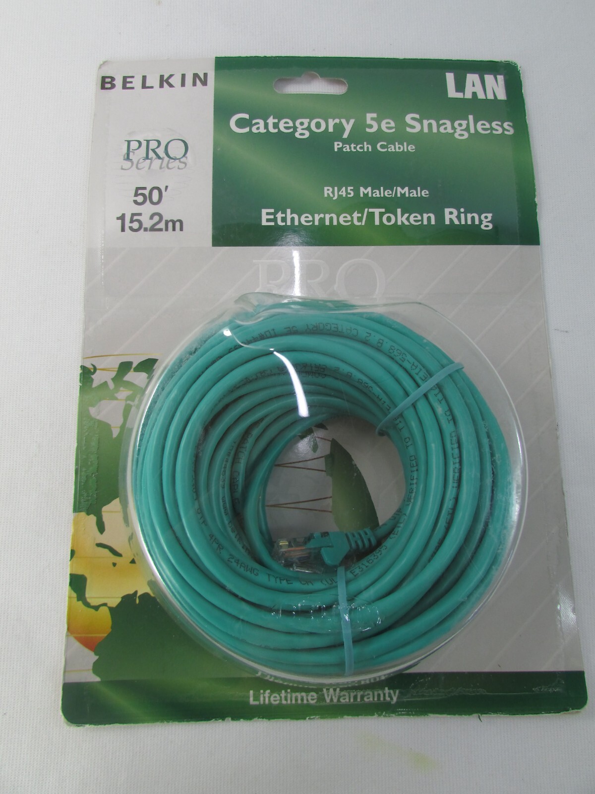 Belkin Pro Series Cat 5e Snagless Patch Cable 50′ Green RJ45 Ethernet/Token Ring