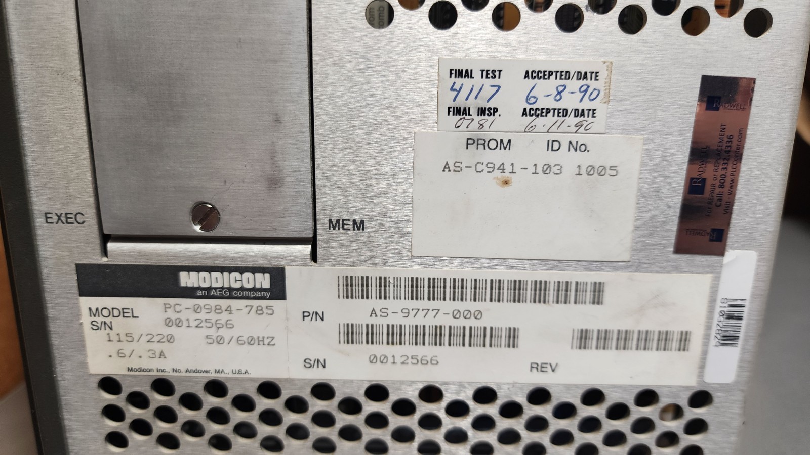 AEG 984 Modicon Programmable Controller PC-0984-785 For Parts Only