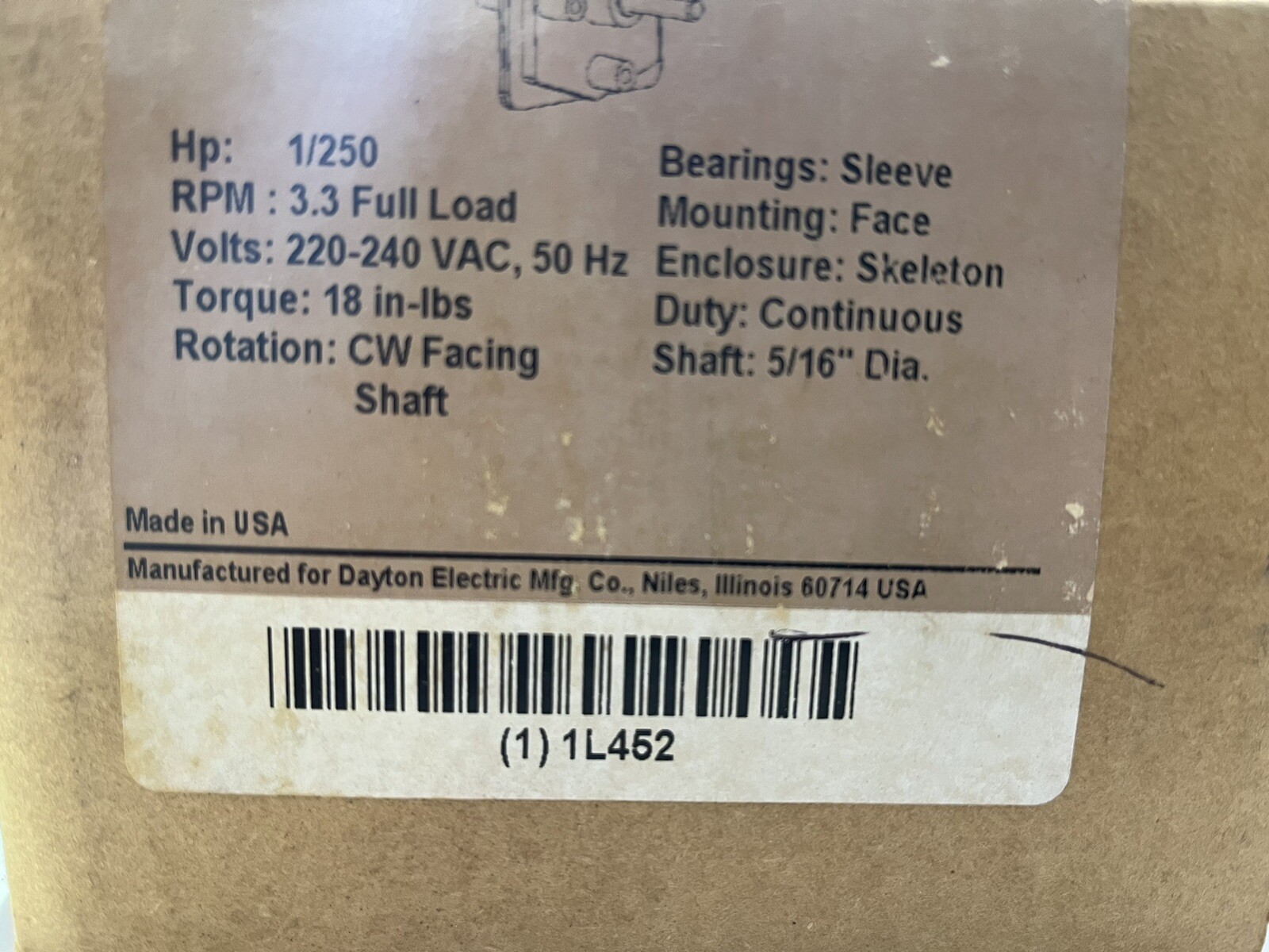 Dayton 1L452 Shaded Pole Gear Motor New Free Shipping