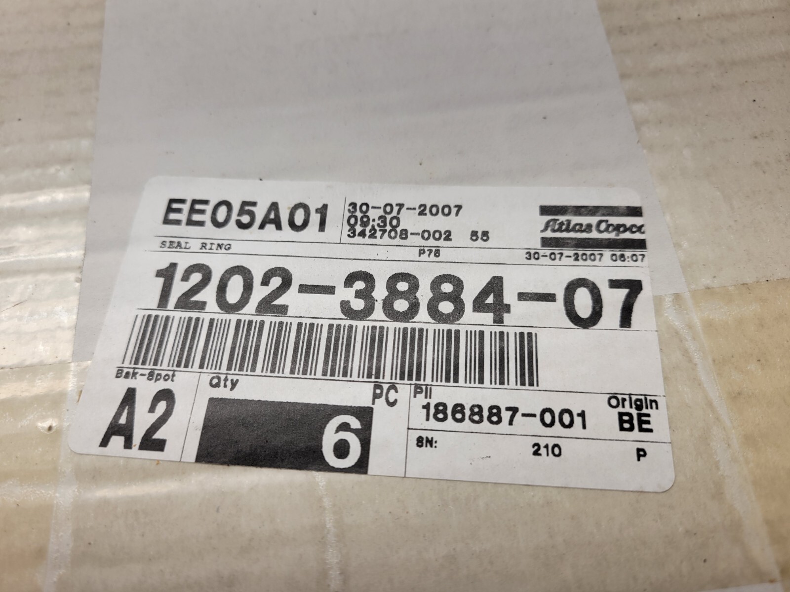 Atlas Copco 1202-3884-07 Ring Seal.