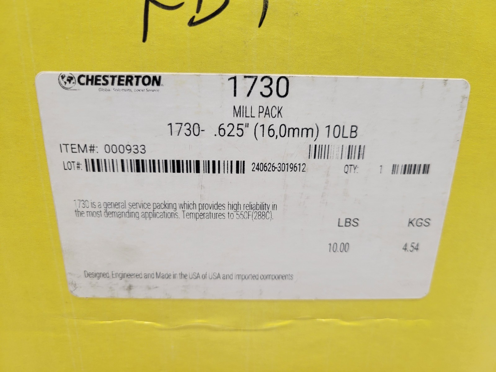 NEW OLD STOCK! CHESTERTON 5/8″ 10LB MILL PACK PACKING 1730-.625