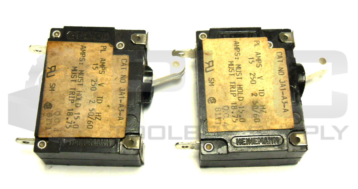 LOT OF 2 HEINEMANN JA1-A3-A CIRCUIT BREAKER 20AMP 250V 50-60HZ
