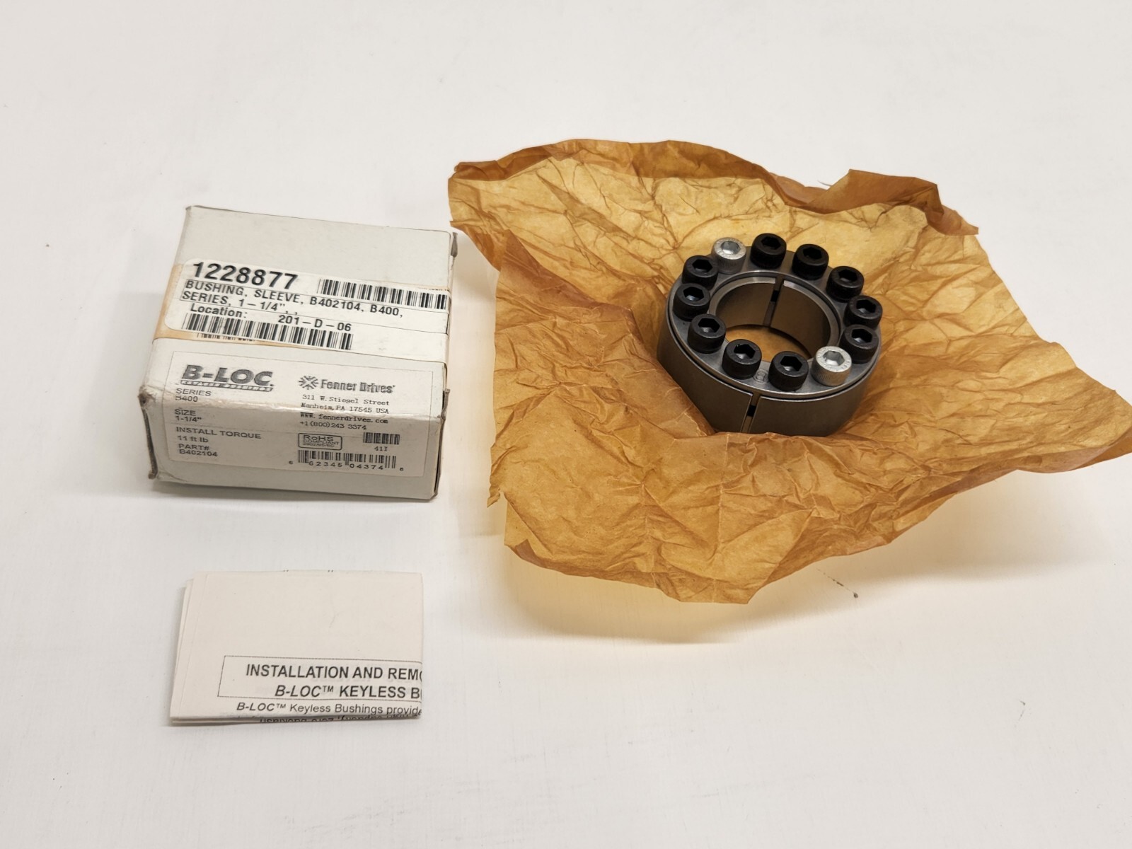 NEW IN BOX! FENNER DRIVES B400 SERIES 1-1/4″ KEYLESS BUSHING B402104