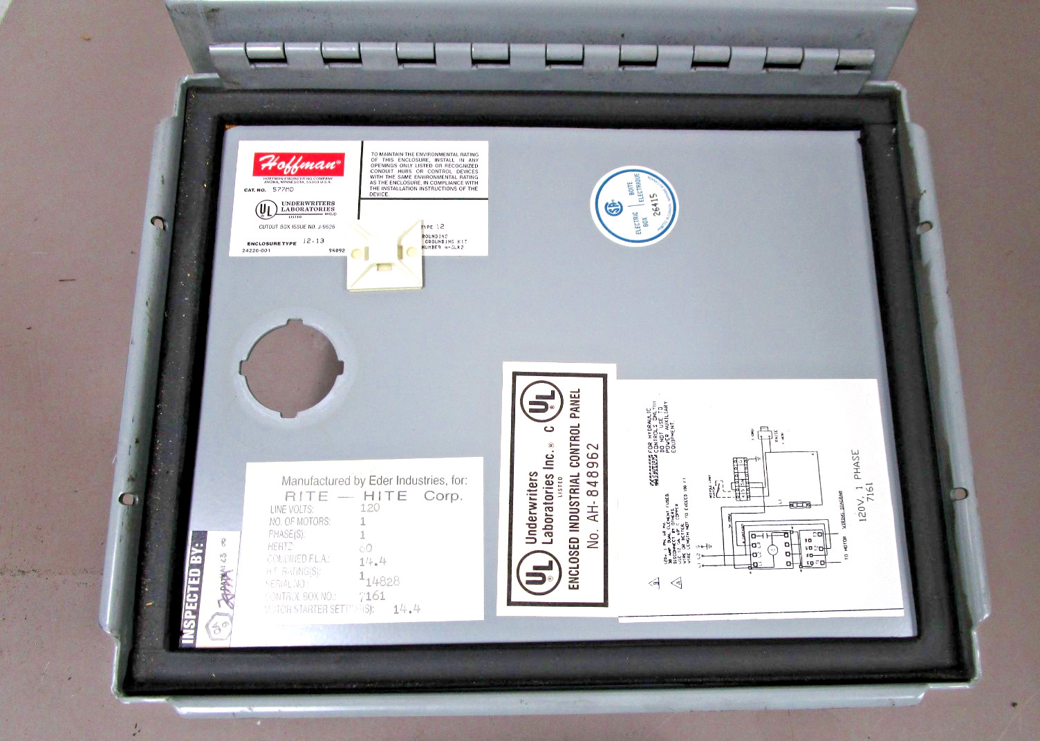 Hoffman Type 12, 13 Enclosure 8″ Wide x 10″ Tall x 6″ Deep
