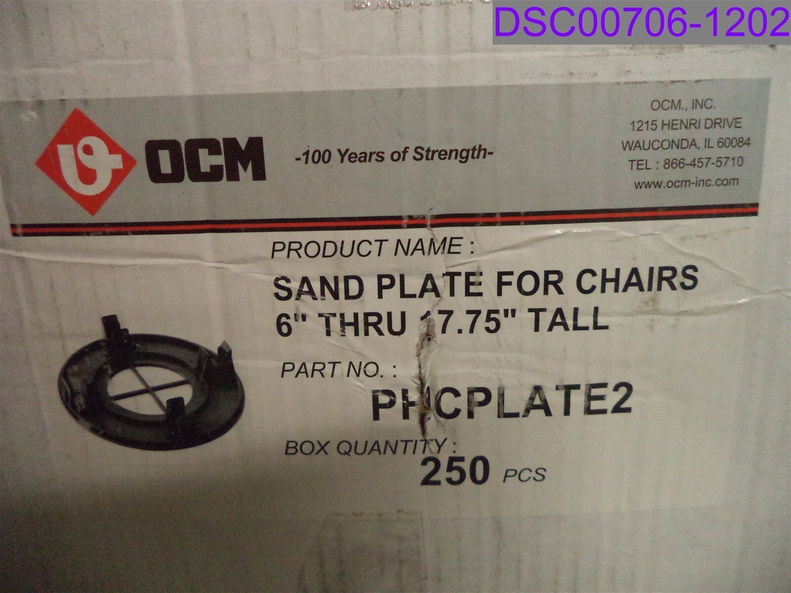 Qty = 1 Box of 250: OCM Sand Plate for Chairs 6″ thru 17.75″ Tall P/N PHCPLATE2