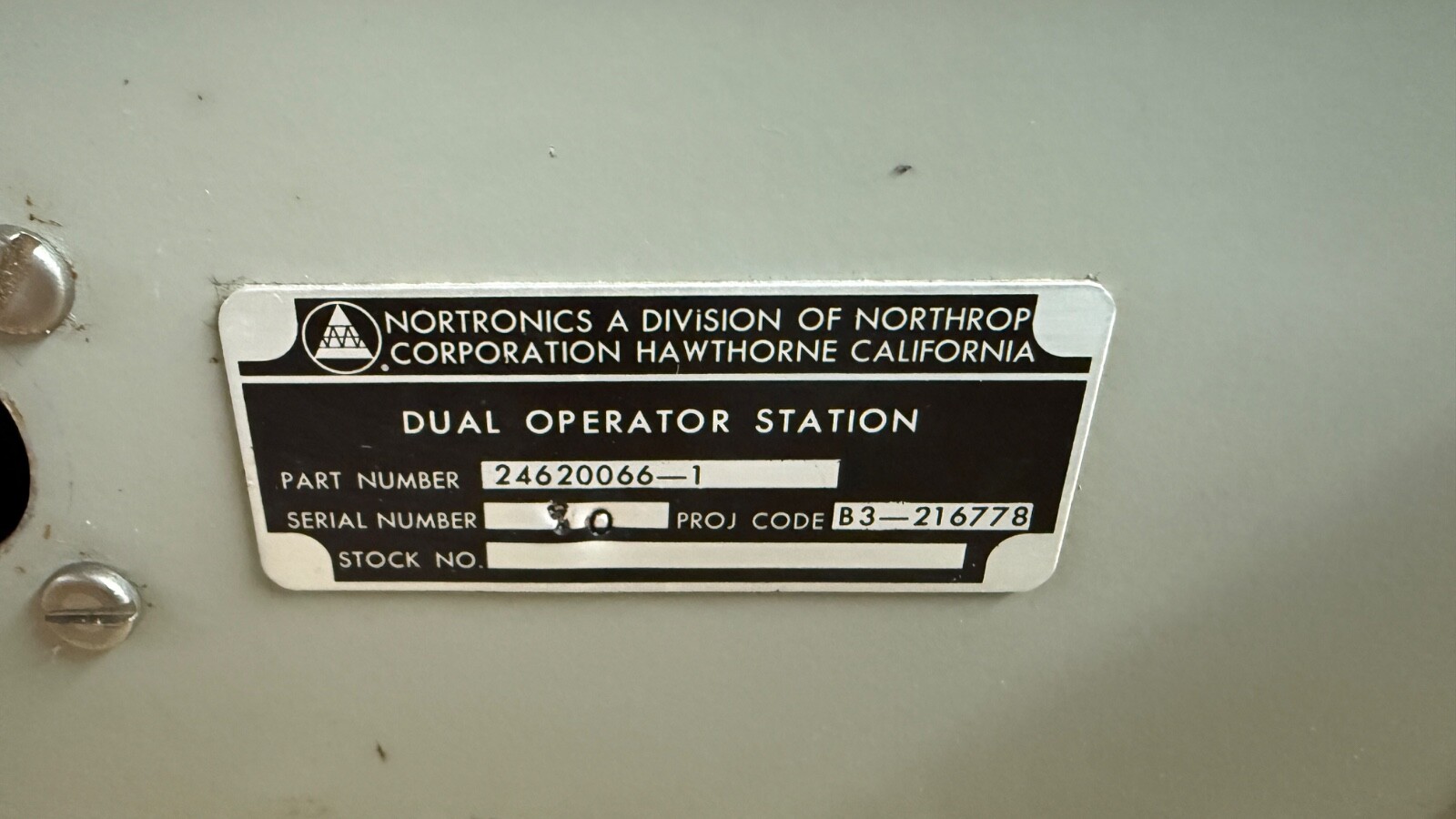 Northrop Nortronics Dual Operator Station 1960s US Aircraft Unit