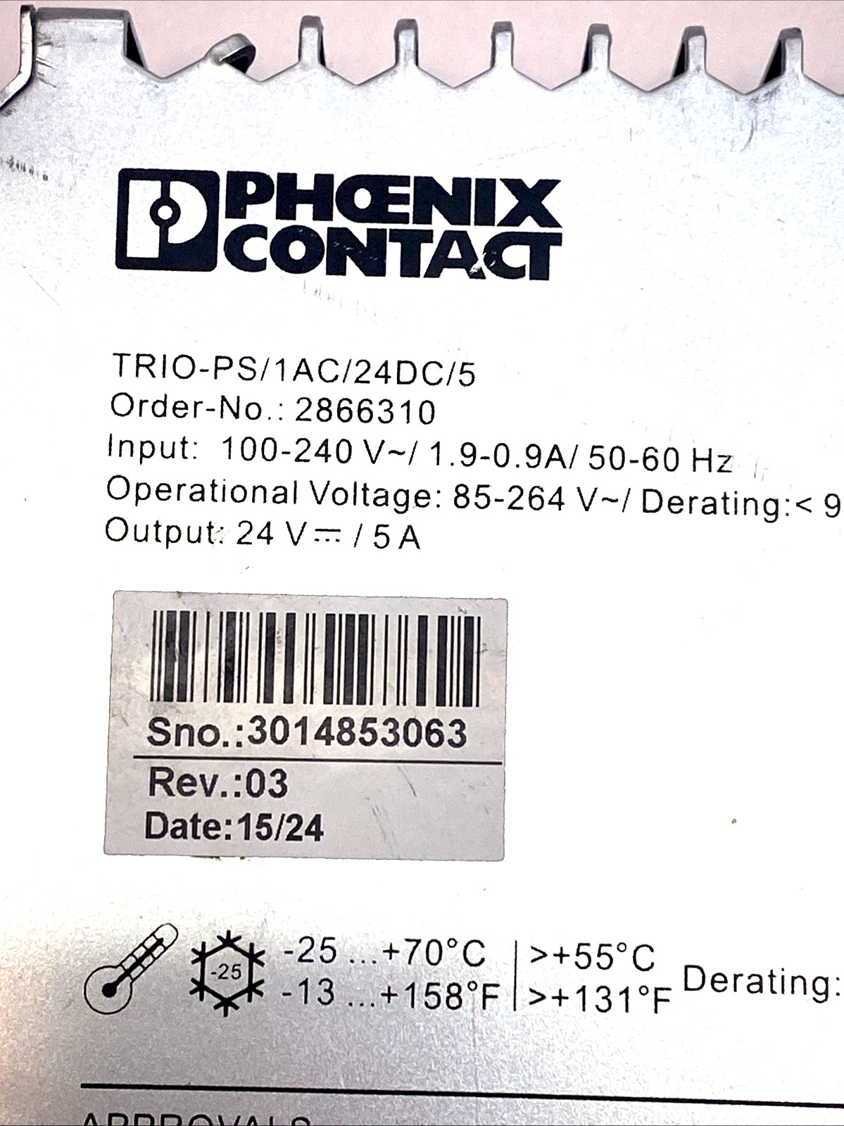 Phoenix Contact TRIO-PS/1AC/24DC/5 Power Supply 24V 5A DIN Rail 2866310