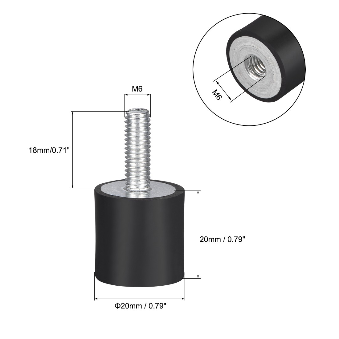 M6 Rubber Anti Vibration Isolators Mounts Shock Absorber D20mm x H20mm 2pcs