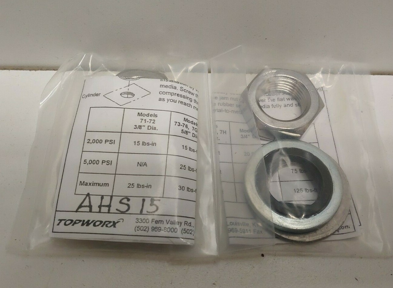 LOT OF (2) NEW OLD STOCK! TOPWORX 3/4″-16 THREAD SEAL NUT & WASHER KTIS AHS15