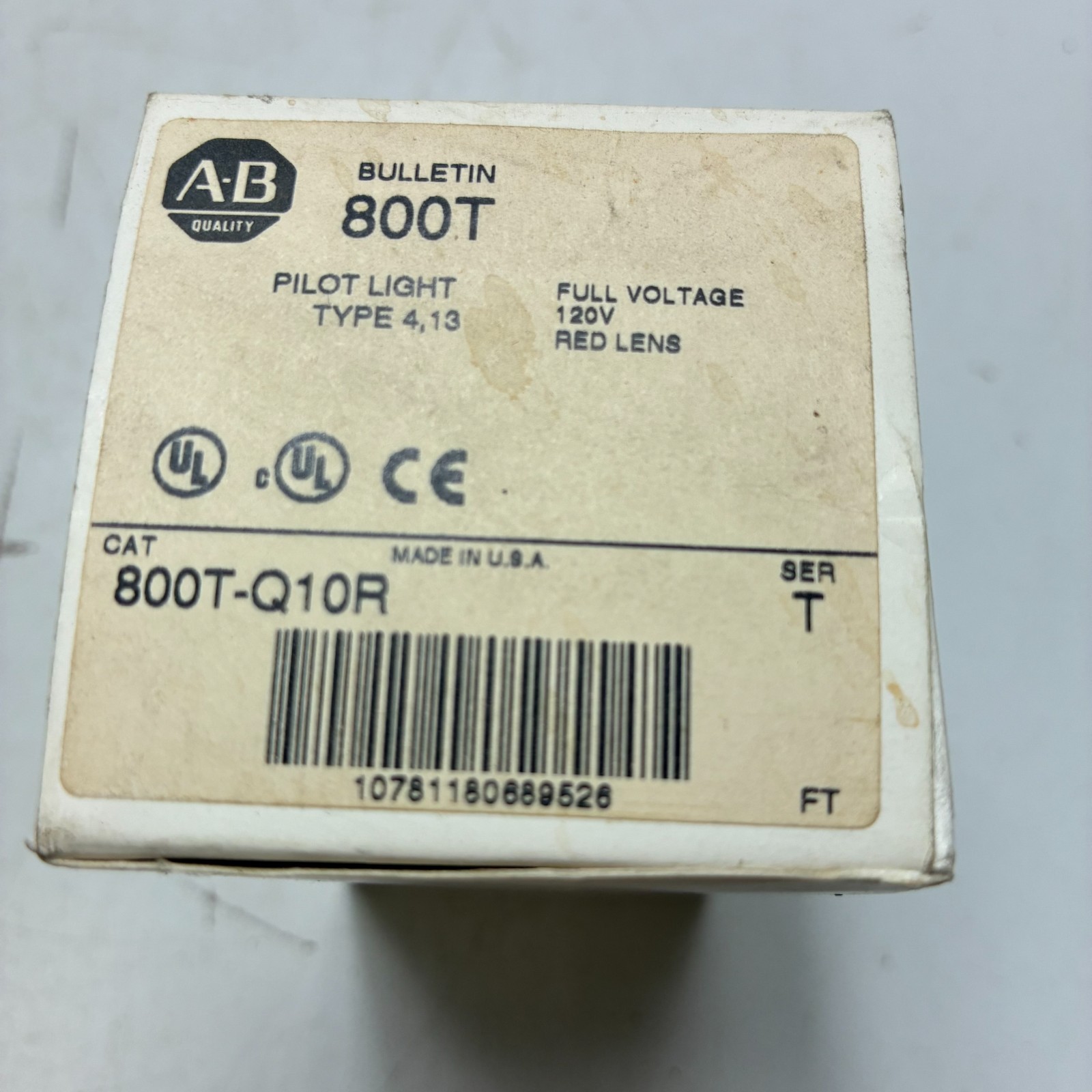 ALLEN BRADLEY 800T-Q10R PILOT LIGHT RED FULL VOLTAGE SERIES T 120V