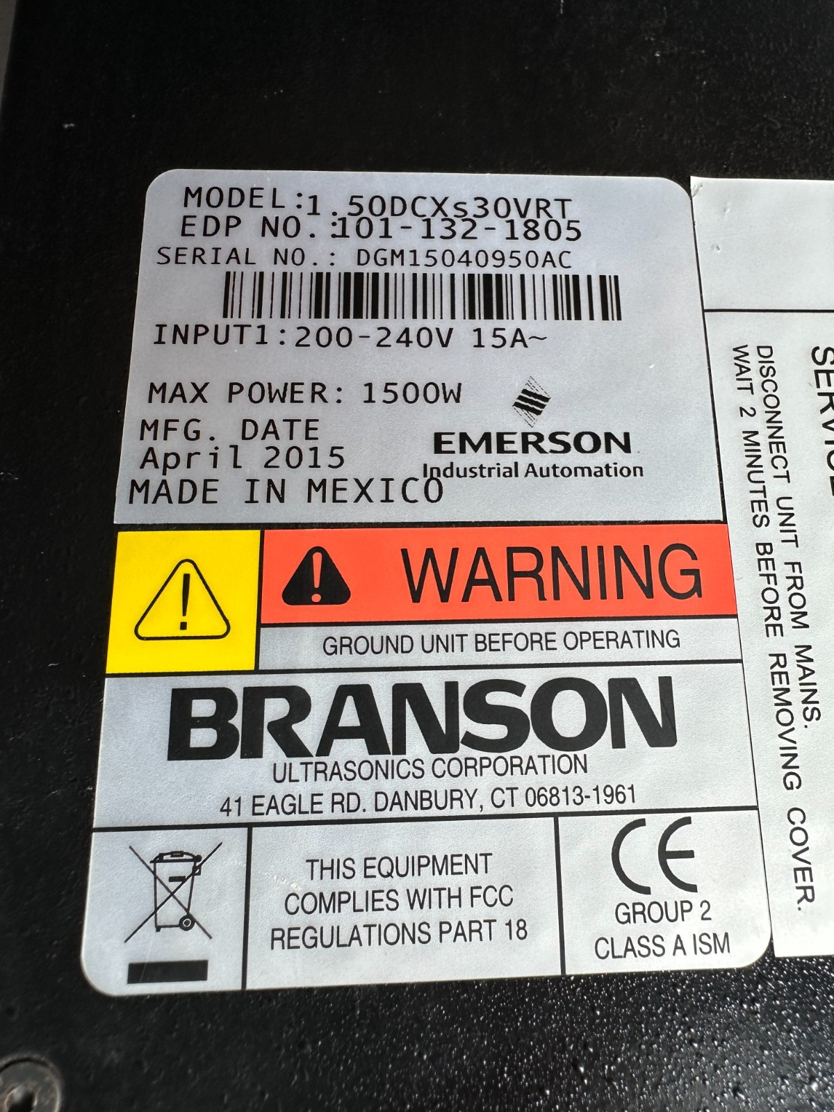 BRANSON 1.50DCXS30VRT POWER SUPPLY