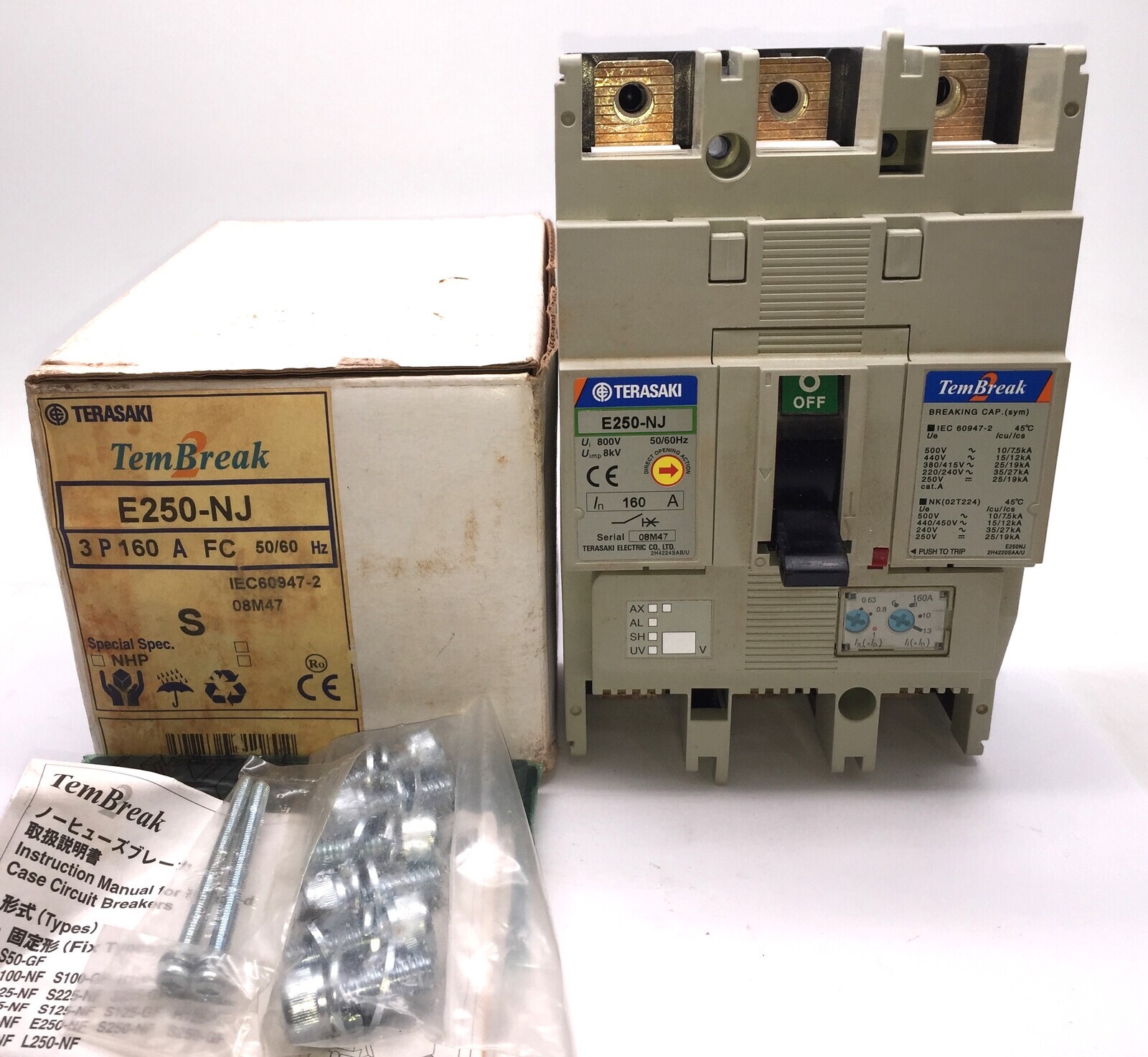 TERASAKI TemBreak 2 E250-NJ Circuit Breaker 160A 3P 19kA at 415V