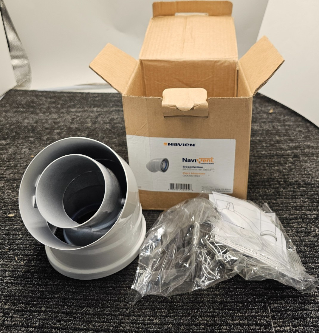 Navien GXXX001894 NaviVent 80-125 mm 45 Deg Elbow Concentric Venting White