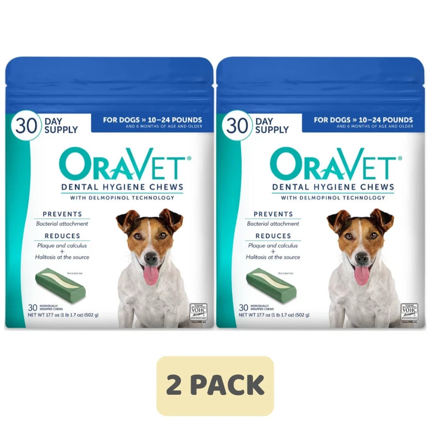 (2 Pack) OraVet Hygiene Dental Chews for Small Dogs, 10-24 lbs., 30 count