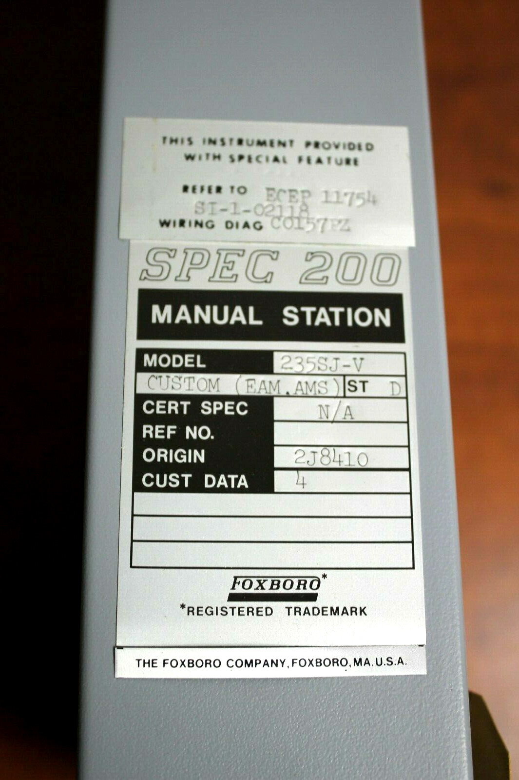Foxboro Manual Station Spec 200 Mdl # 235SJ-V, NOS
