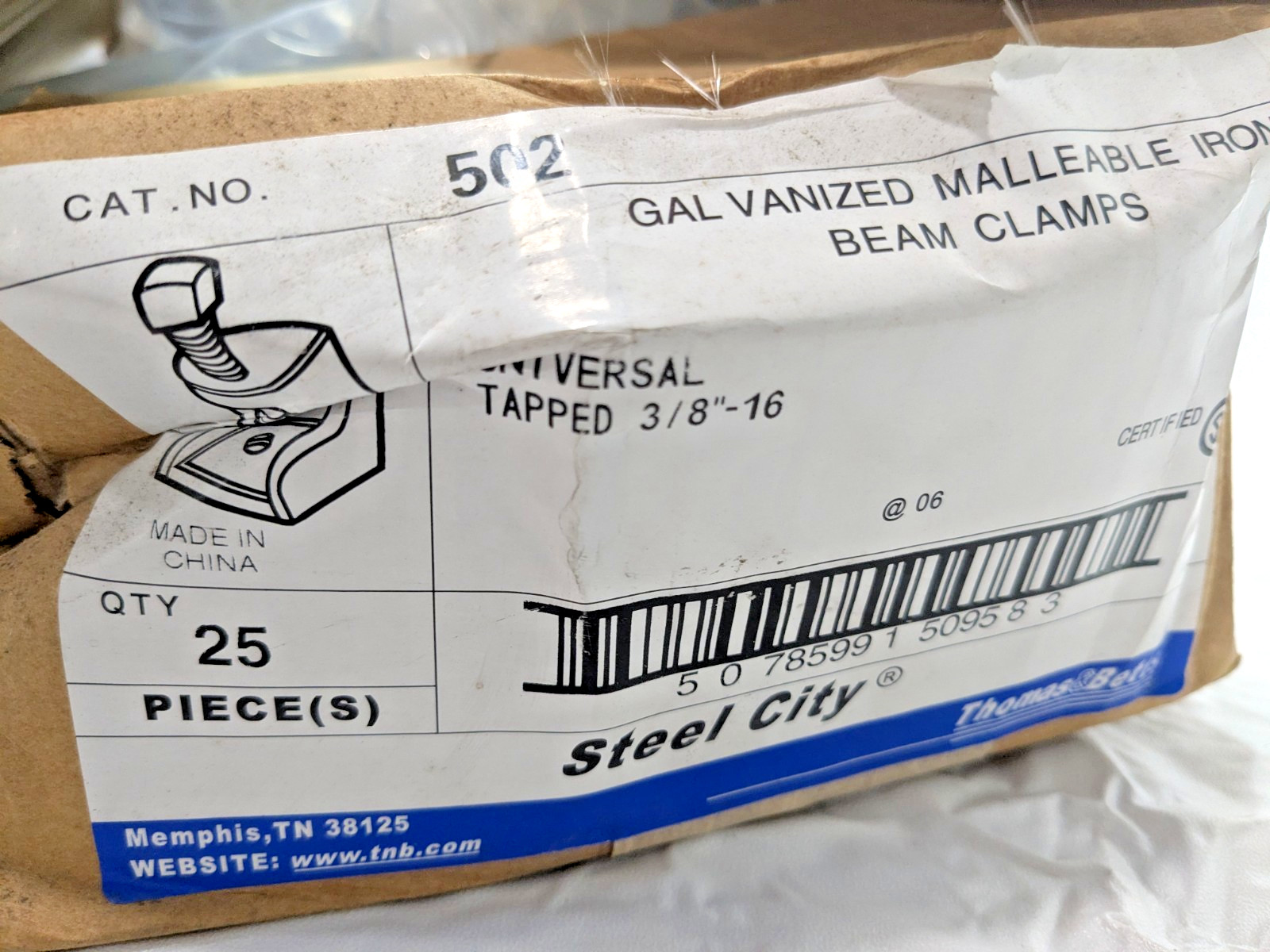Thomas & Betts Galvanized Malleable Iron Beam Clamps 3/8″ – 16 QTY 25 502