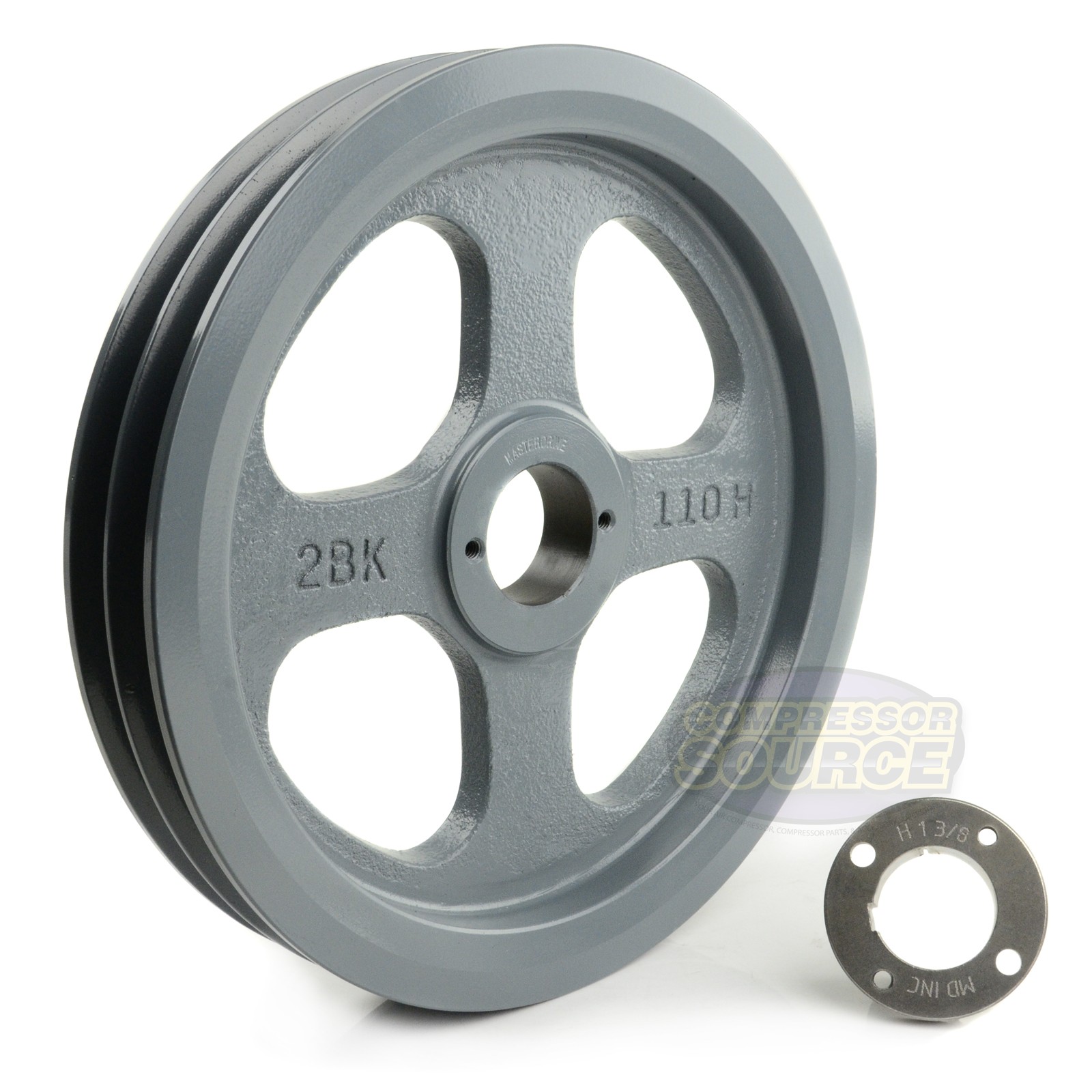 Cast Iron 10.75″ 2 Groove Pulley Dual Belt B Section 5L 1-3/8″ Sheave Bushing