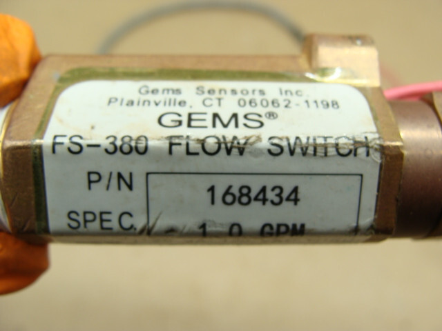 GEMS SENSORS FS-380 FLOW SWITCH P/N 168434 SPEC. 1.0GPM