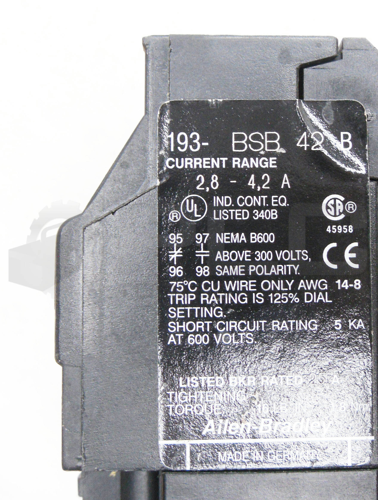 ALLEN BRADLEY 100-C09*10 /A CONTACTOR W/ 193-BSB /B OVERLOAD RELAY