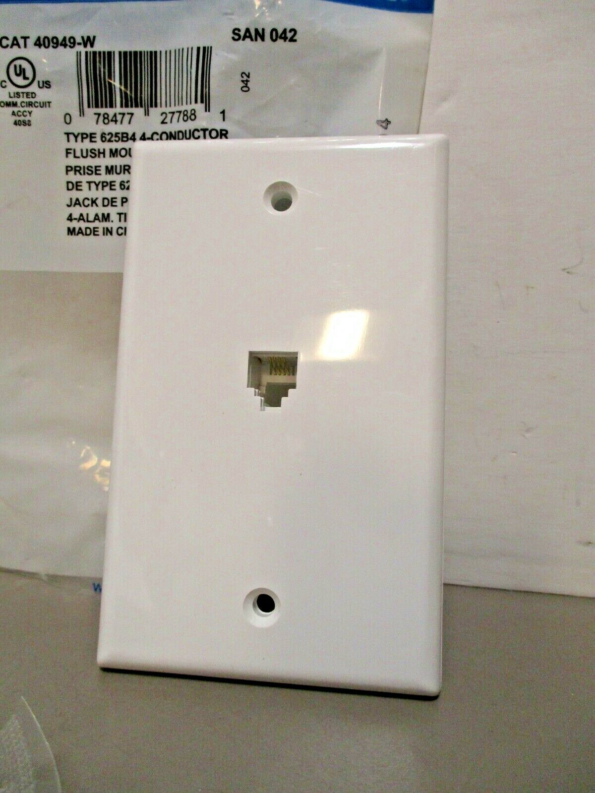 x15 Leviton Type 625B4 4-Conductor Flush Mount Wall Jack Telephone WHITE 40949W