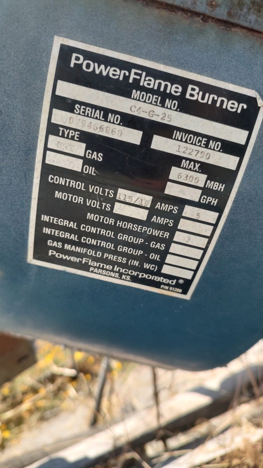 POWER FLAME BURNER MODEL C4-G-25 NATGAS 6300 MBH (EST.6300000 BTU)_4SERIOUS USER