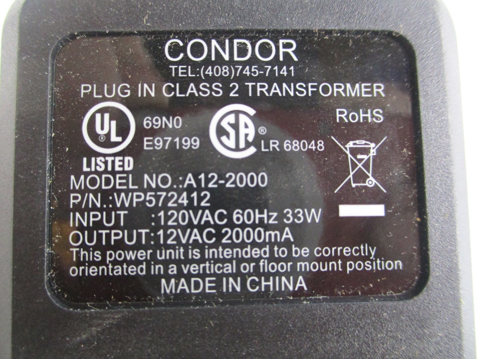 CONDOR A12-2000 WP572412 TRANSFORMER NSMP