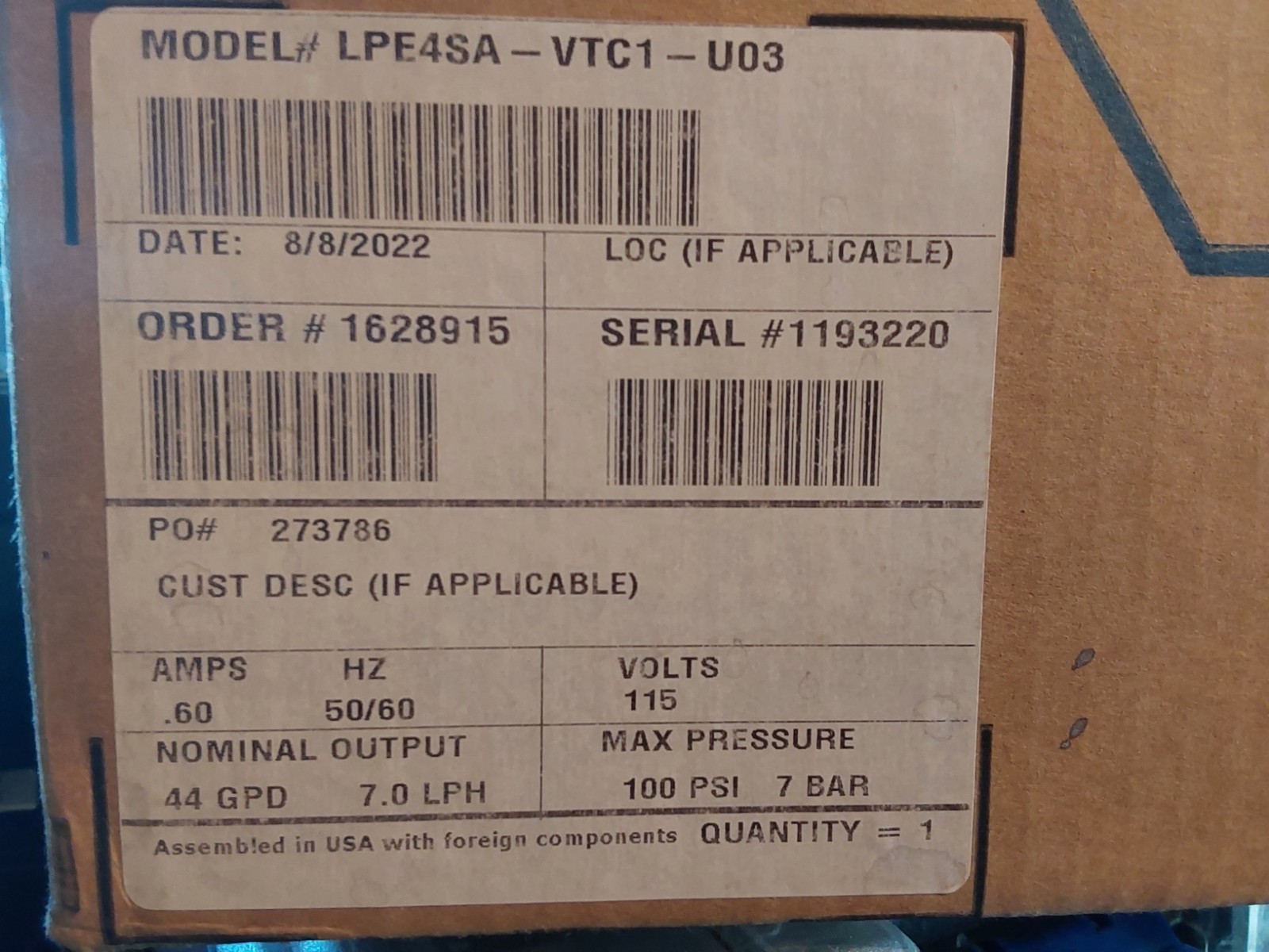 New Pulsafeeder LPE4SA-VTC1-XXX Metering Pump Motor 100PSI 44GPD 115V
