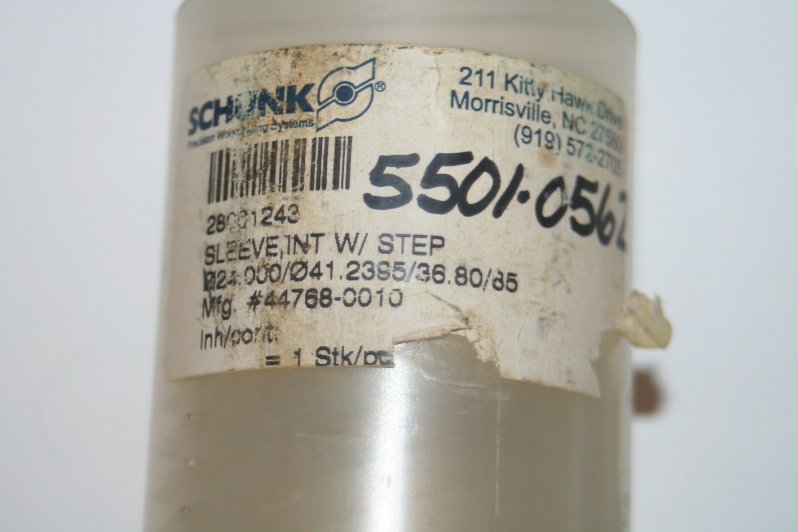 SCHUNK 28001243 Intermediate Sleeve w/Step 24mm ID, 41.2395 mm OD * NEW *