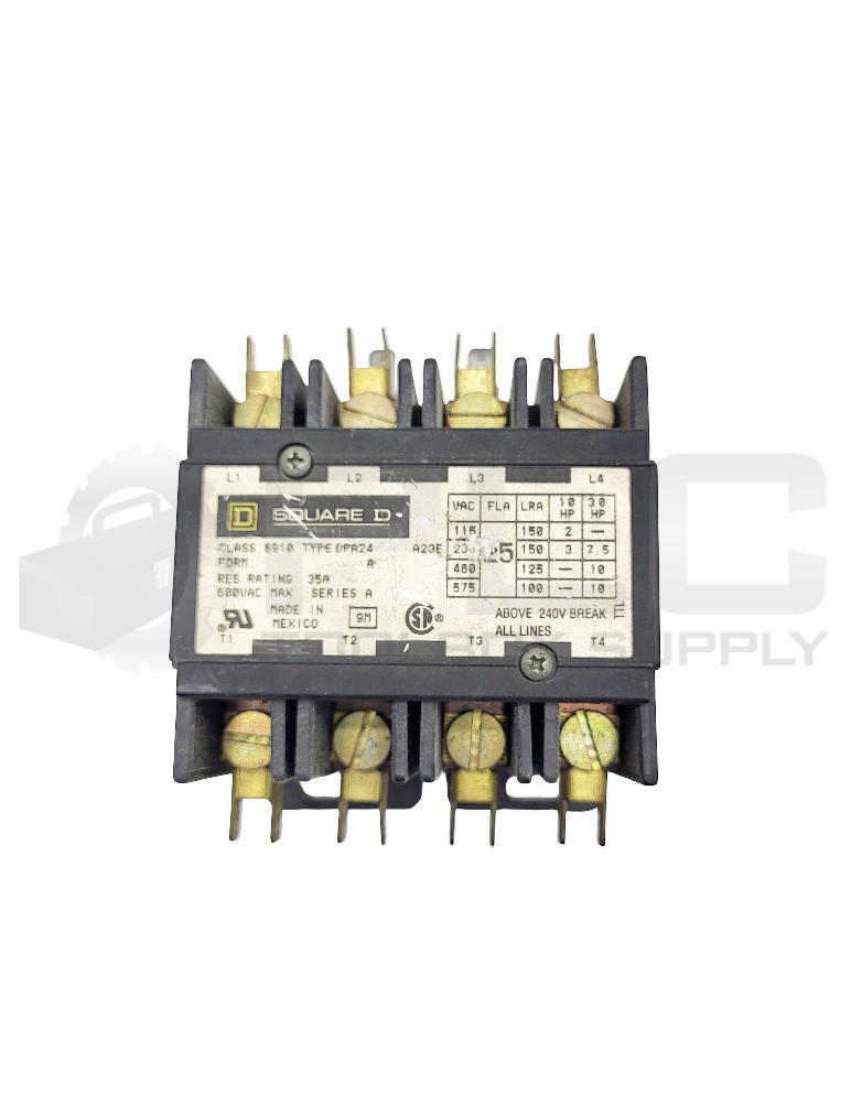 SQUARE D 8910 DPA24 /A CONTACTOR 35A W/ CL 9998 TY DA2 V02 120V/60HZ 110V/50HZ