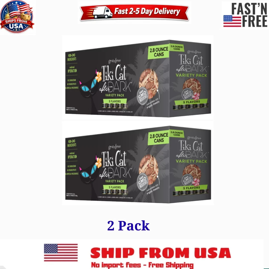 2 PACK Tiki Cat After Dark Wet Cat Food, Variety Pack, 2.8 oz. Cans (12 Count)